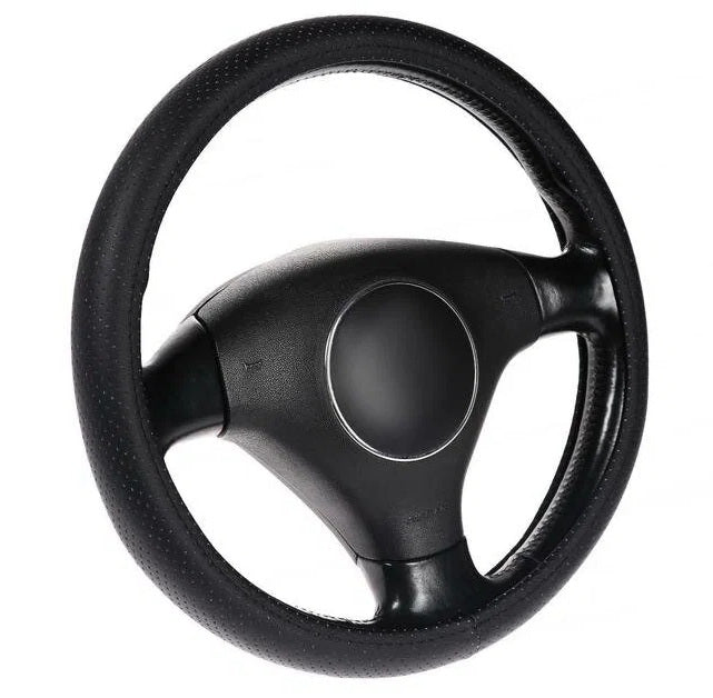 Set Auto Essential AVEX – 5 piese, Covorase Universale Mocheta + Husa Volan Piele Ecologica Perforata, Negru