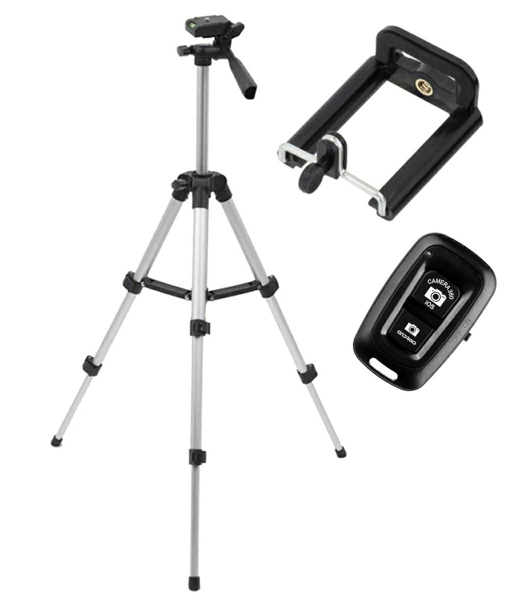 Trepied fotografic din aluminiu, compact, cu suport mobil 3D + Telecomanda Bluetooth