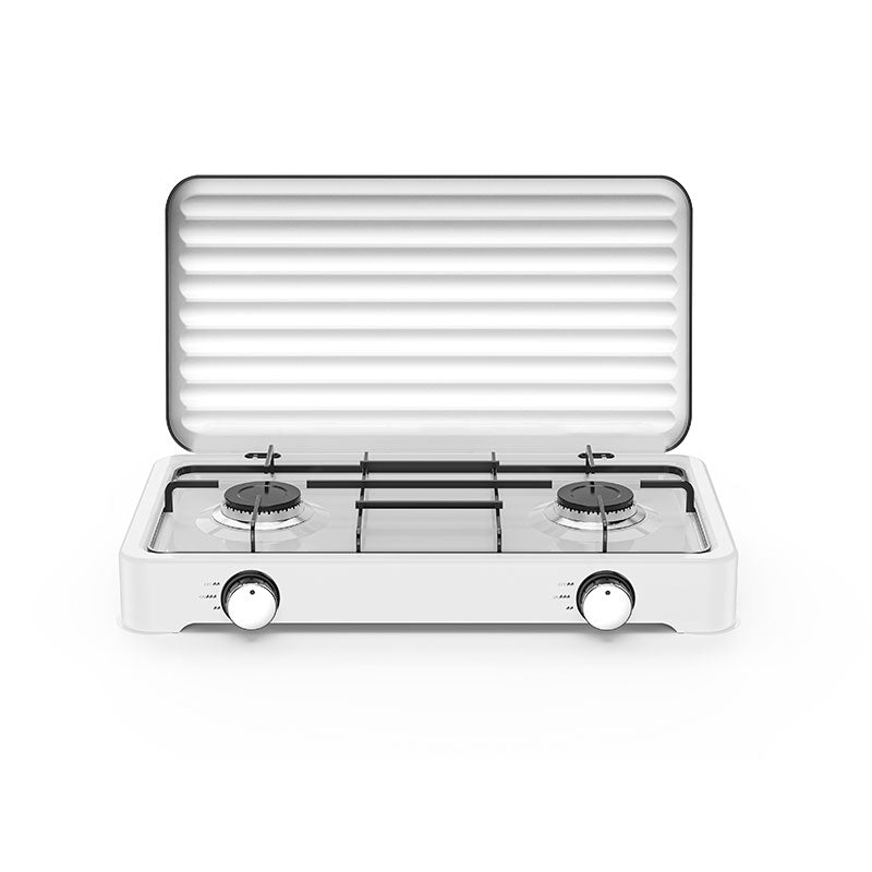 Aragaz de mici dimensiuni cu doua arzatoare pentru soferii de camion, rulote, camping, calatorii, dimensiune 47 x 27cm, culoare Alba