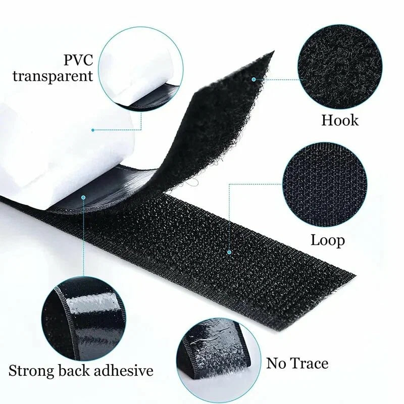 Banda Velcro autoadeziva, dimensiuni 30mm latime x 100cm lungime, culoare neagra
