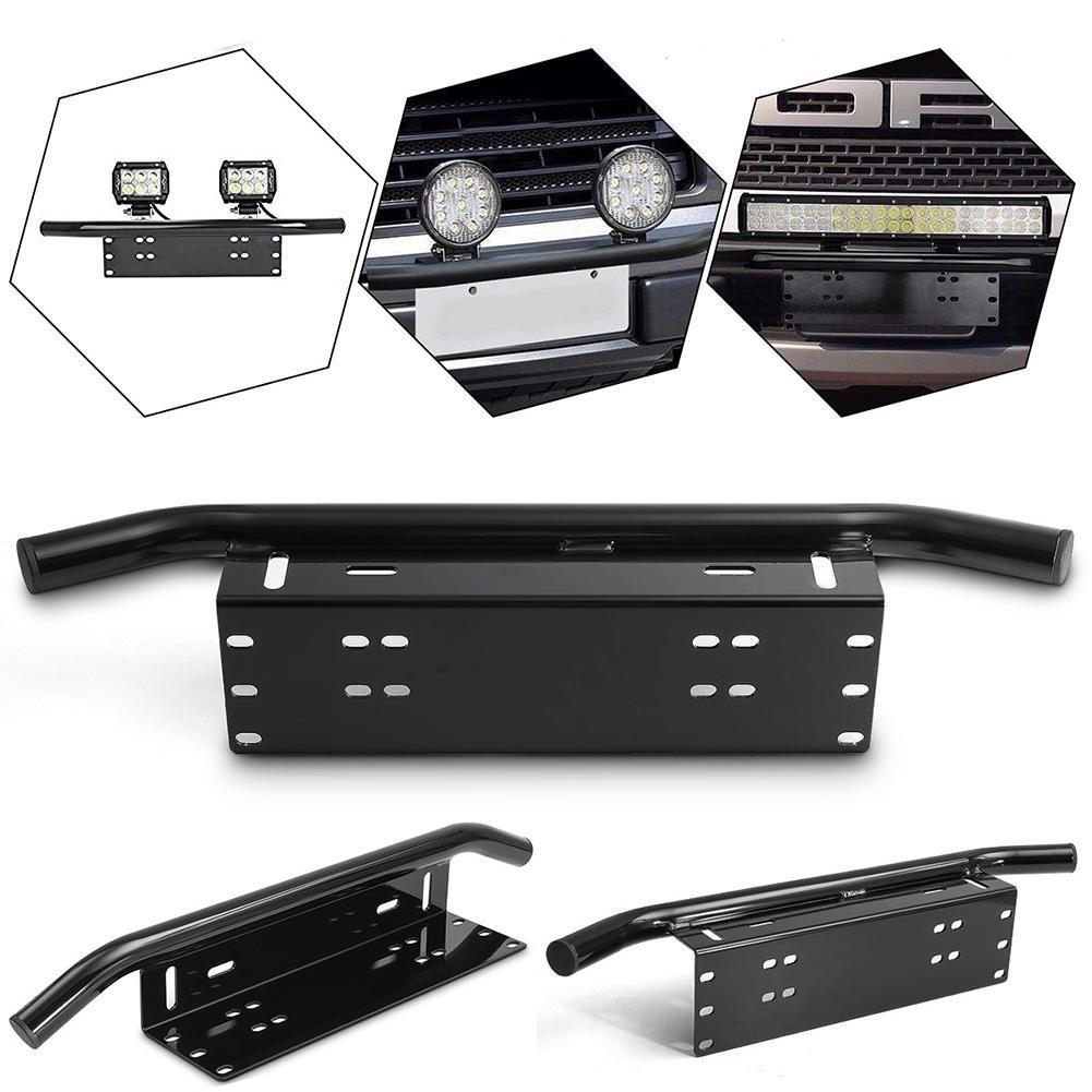 Bullbar aluminiu vopsit in camp electrostatic cu suport numar si proiectoare pentru vehicule offroad, culoare Neagra