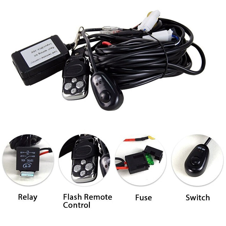 Cablaj pentru proiectoare LED cu telecomanda, functii strobo, relee si sigurante incluse, alimentare 12V