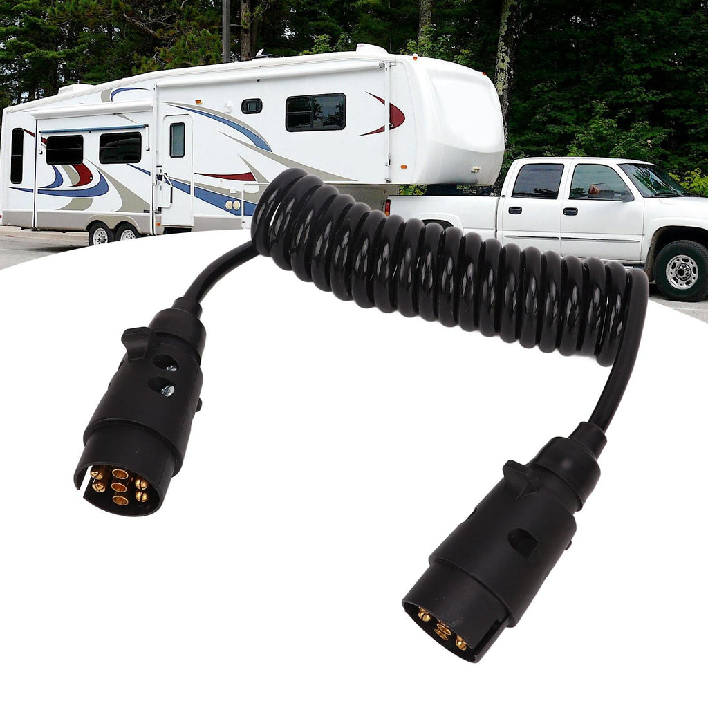 Cablu electric spiralat pentru remorca sau rulota cu 2 mufe Tata/Tata cu 7 pini, lungime 2.5m, culoare Neagra