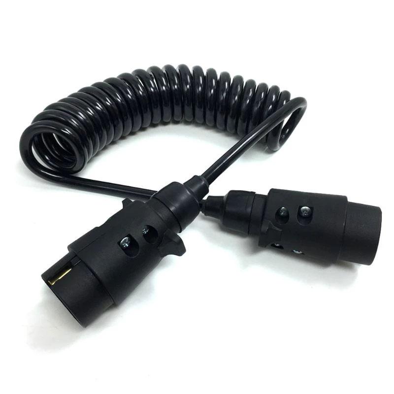 Cablu electric spiralat pentru remorca sau rulota cu 2 mufe Tata/Tata cu 7 pini, lungime 2.5m, culoare Neagra