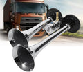 Claxon bitonal cu 2 goarne, alimentare 12/24V pentru vehiculele dotate cu compresor de aer, culoare Crom/Negru