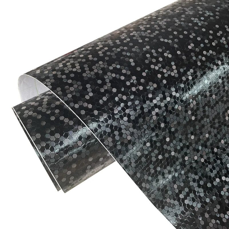 Folie auto decorativa Premium Honeycomb Black, model hexagonal 3D, autoadeziva, rezistenta UV, dimensiune 150 x 100cm