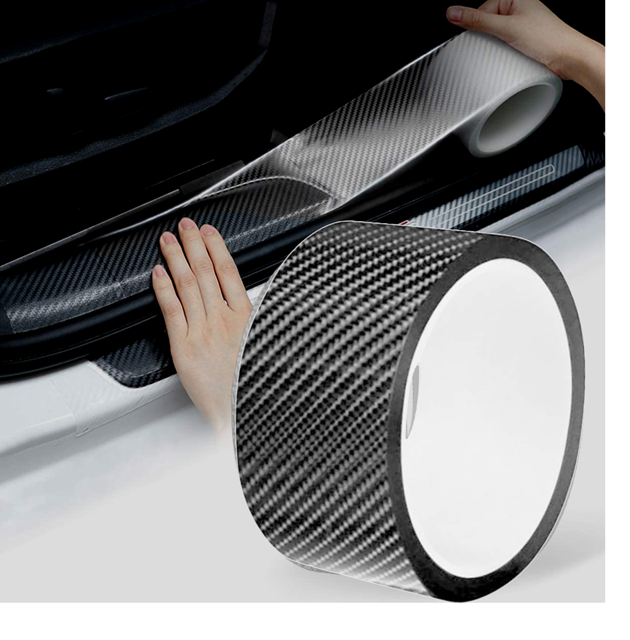 Rola ornament bandouri sau praguri autoadeziv din autocolant Carbon 5D, dimensiune 148 x 4 cm, culoare Gri Antracit