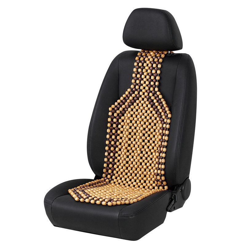 Husa pentru scaun auto cu bile de masaj din lemn, culoare Bej/Maro
