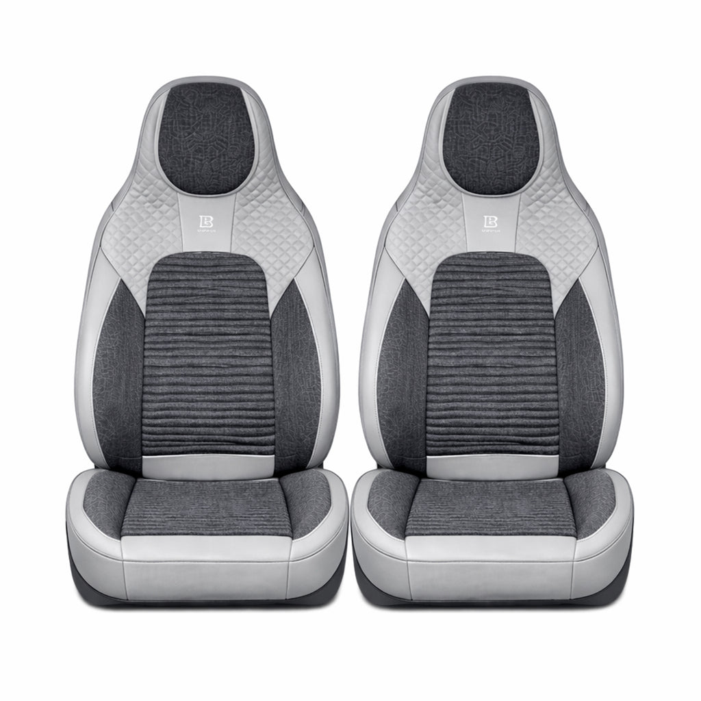 Set huse scaune auto Premium, model BLAZE Elite, design Sportiv,  universale, ergonomice, Piele Ecologica cu insertii textile, culoare Gri/Crem