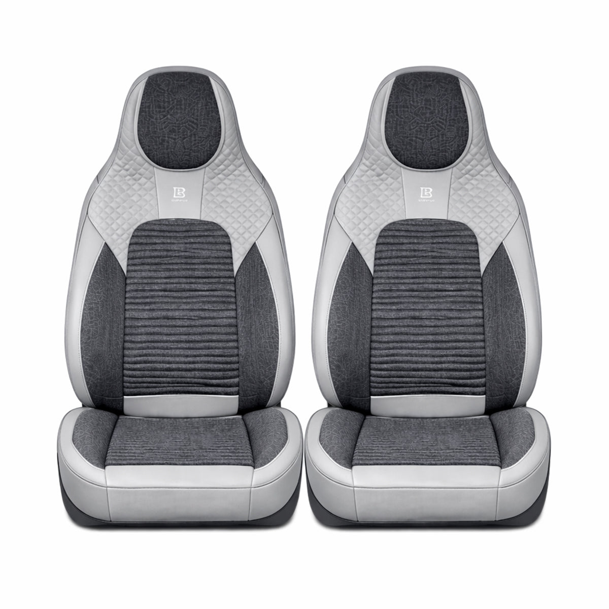 Set huse scaune auto Premium, model BLAZE Elite, design Sportiv,  universale, ergonomice, Piele Ecologica cu insertii textile, culoare Gri/Crem