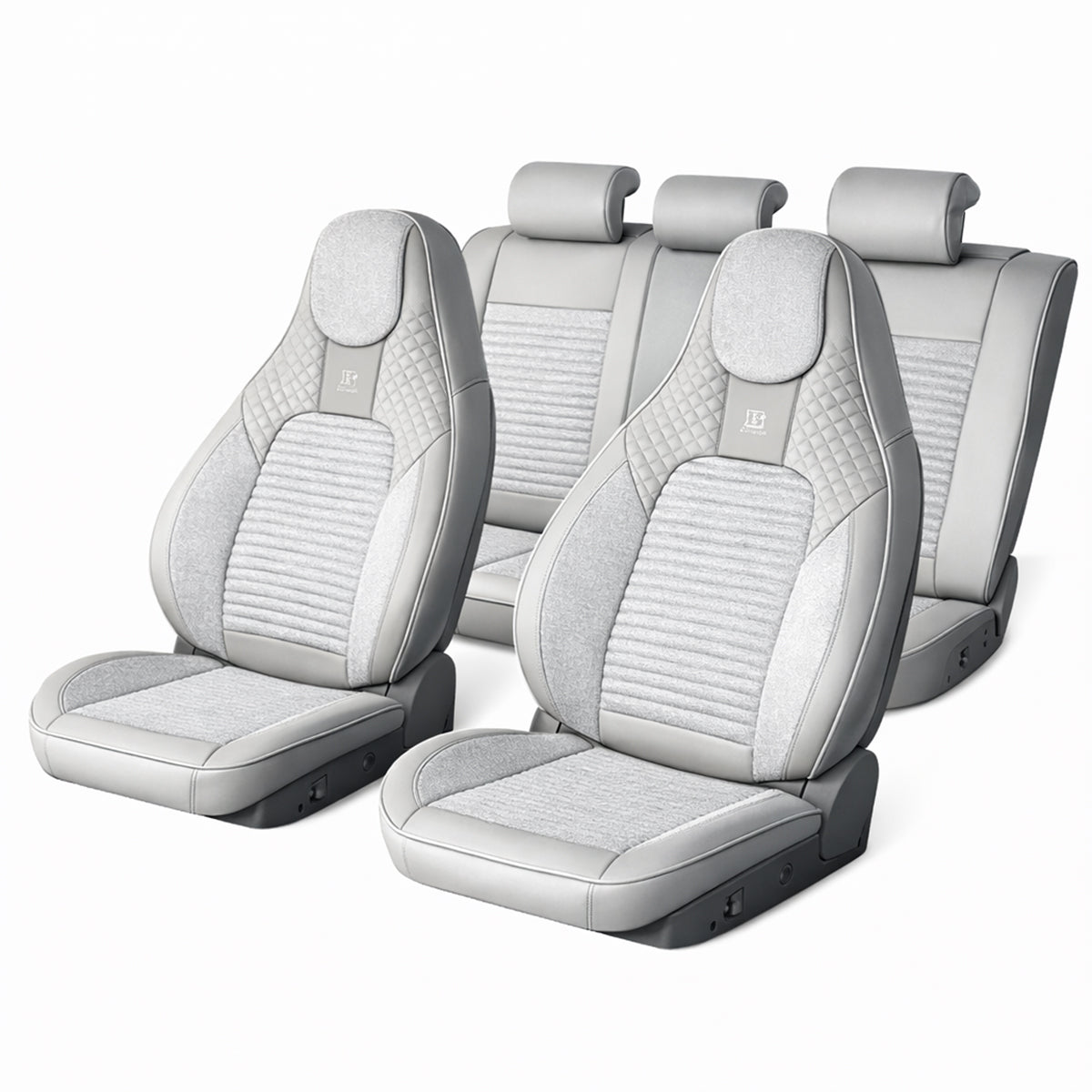 Set huse scaune auto Premium, model BLAZE Luxor, design Sportiv,  universale, ergonomice, Piele Ecologica cu insertii textile, culoare Crem/Gri