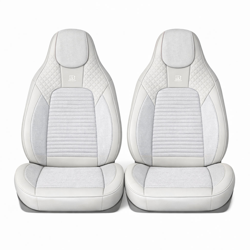Set huse scaune auto Premium, model BLAZE Luxor, design Sportiv,  universale, ergonomice, Piele Ecologica cu insertii textile, culoare Crem/Gri