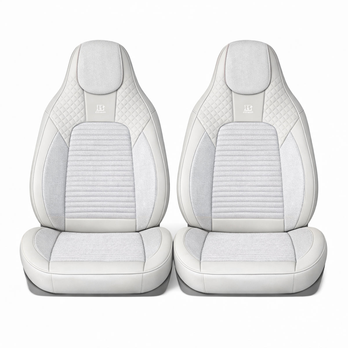 Set huse scaune auto Premium, model BLAZE Luxor, design Sportiv,  universale, ergonomice, Piele Ecologica cu insertii textile, culoare Crem/Gri