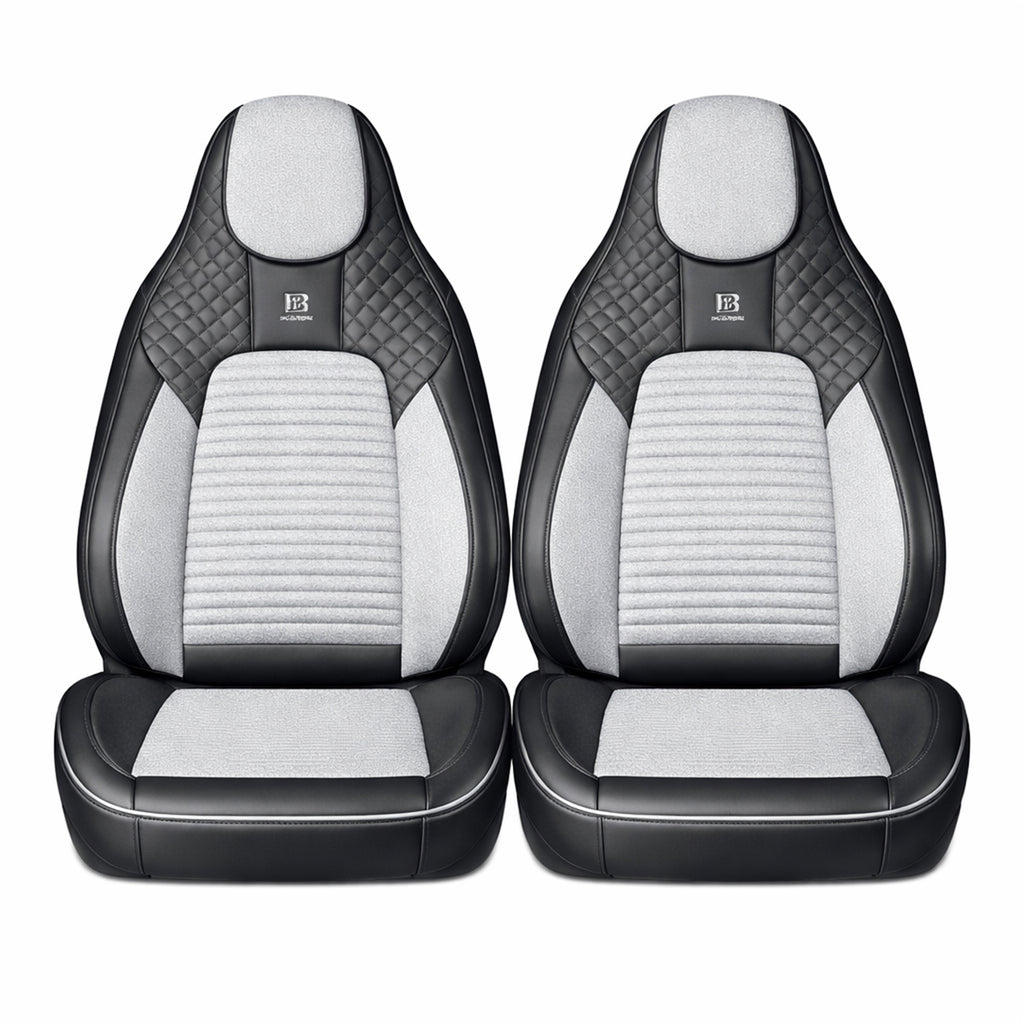 Set huse scaune auto Premium, model BLAZE Prime, design Sportiv,  universale, ergonomice, Piele Ecologica cu insertii textile, culoare Negru/Gri