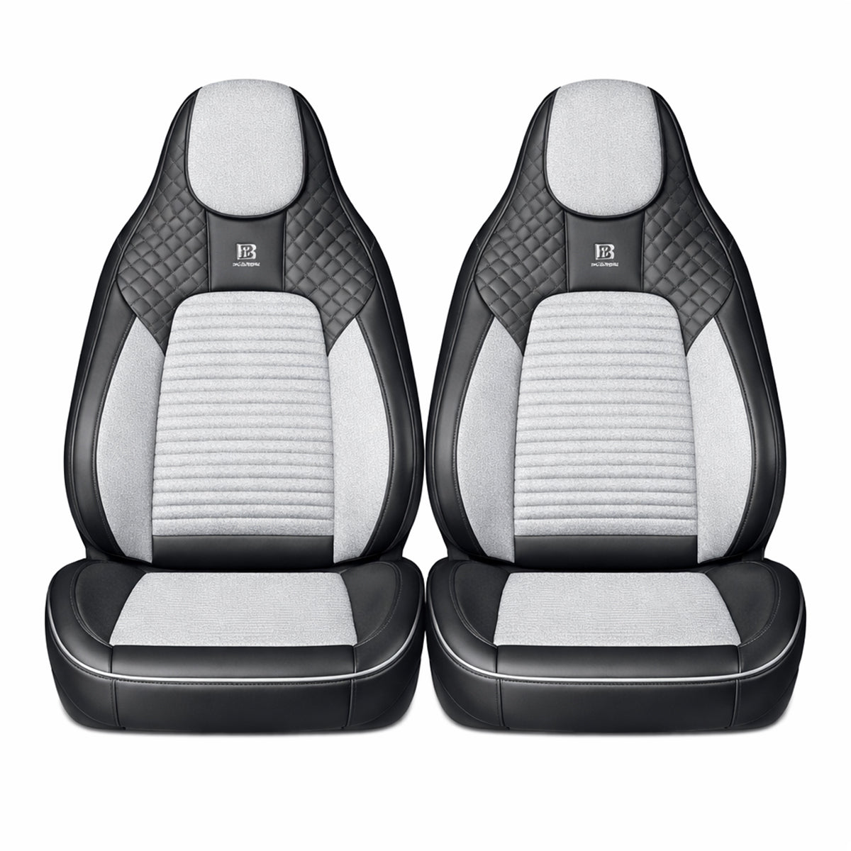 Set huse scaune auto Premium, model BLAZE Prime, design Sportiv,  universale, ergonomice, Piele Ecologica cu insertii textile, culoare Negru/Gri