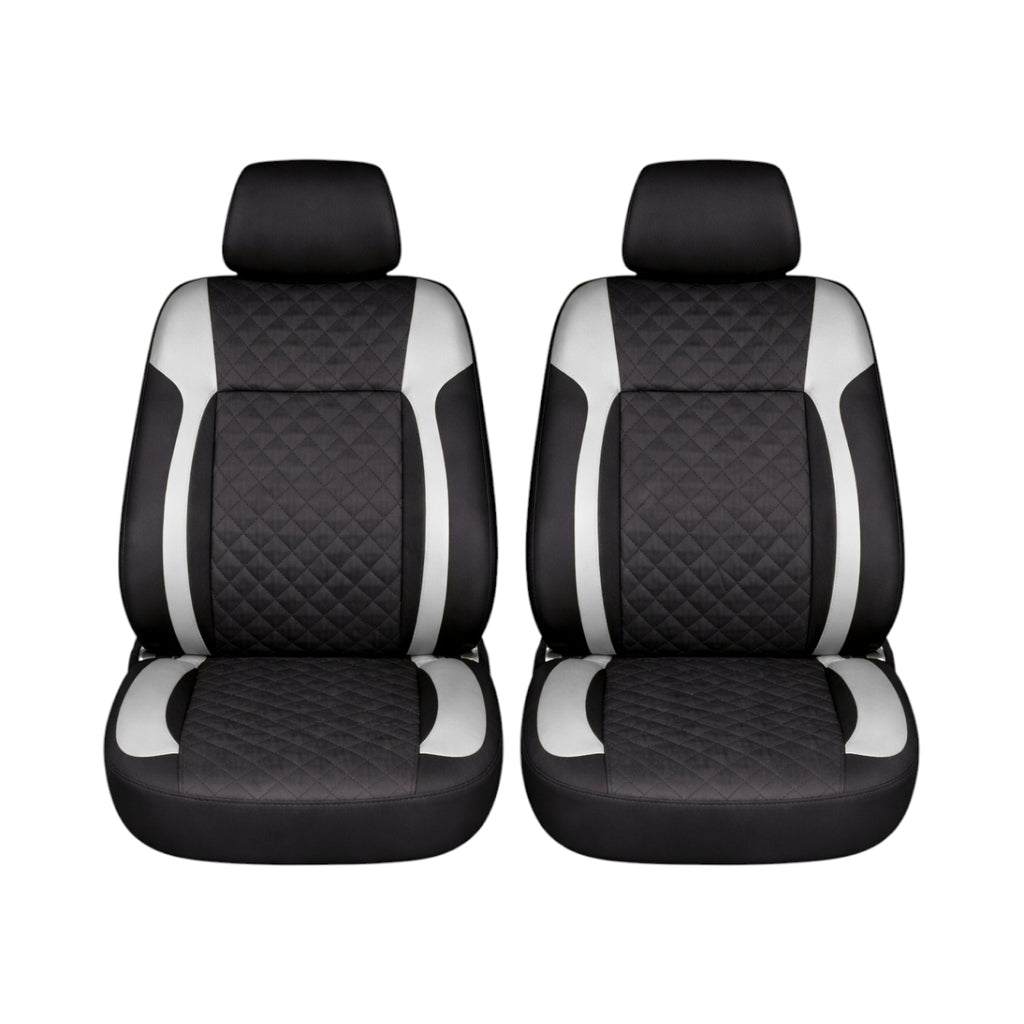 Set huse scaune auto Premium, model DIAMOND Core, design Sportiv,  universale, ergonomice, Piele Ecologica Matlasata, culoare Negru/Gri