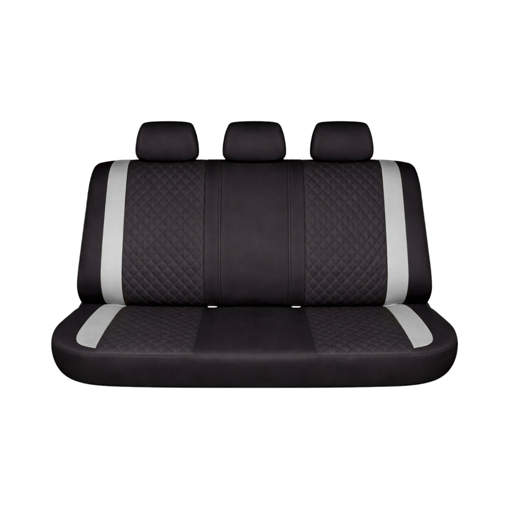 Set huse scaune auto Premium, model DIAMOND Core, design Sportiv,  universale, ergonomice, Piele Ecologica Matlasata, culoare Negru/Gri