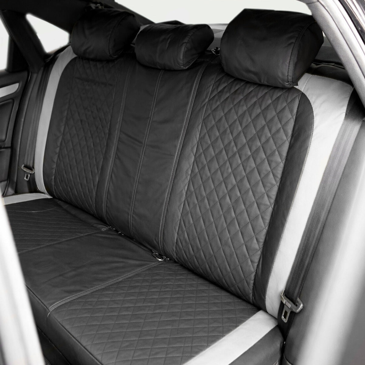 Set huse scaune auto Premium, model DIAMOND Core, design Sportiv,  universale, ergonomice, Piele Ecologica Matlasata, culoare Negru/Gri