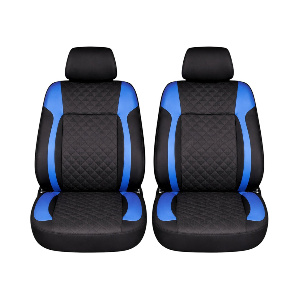 Set huse scaune auto Premium, model DIAMOND Drive, design Sportiv,  universale, ergonomice, Piele Ecologica Matlasata, culoare Negru/Albastru