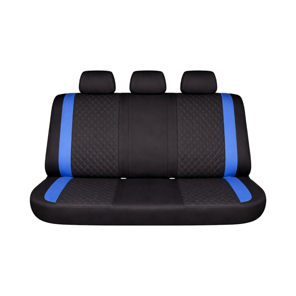 Set huse scaune auto Premium, model DIAMOND Drive, design Sportiv,  universale, ergonomice, Piele Ecologica Matlasata, culoare Negru/Albastru