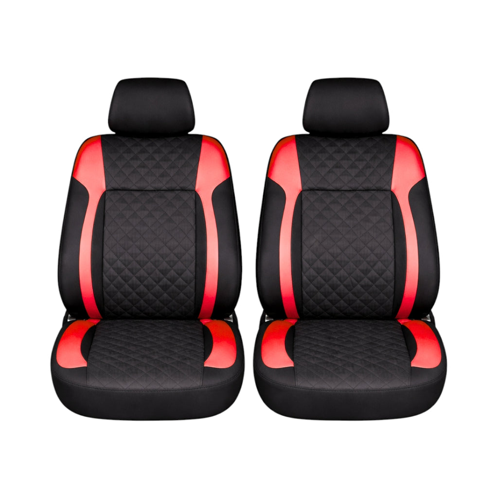 Set huse scaune auto Premium, model DIAMOND Racer, design Sportiv,  universale, ergonomice, Piele Ecologica Matlasata, culoare Negru/Rosu