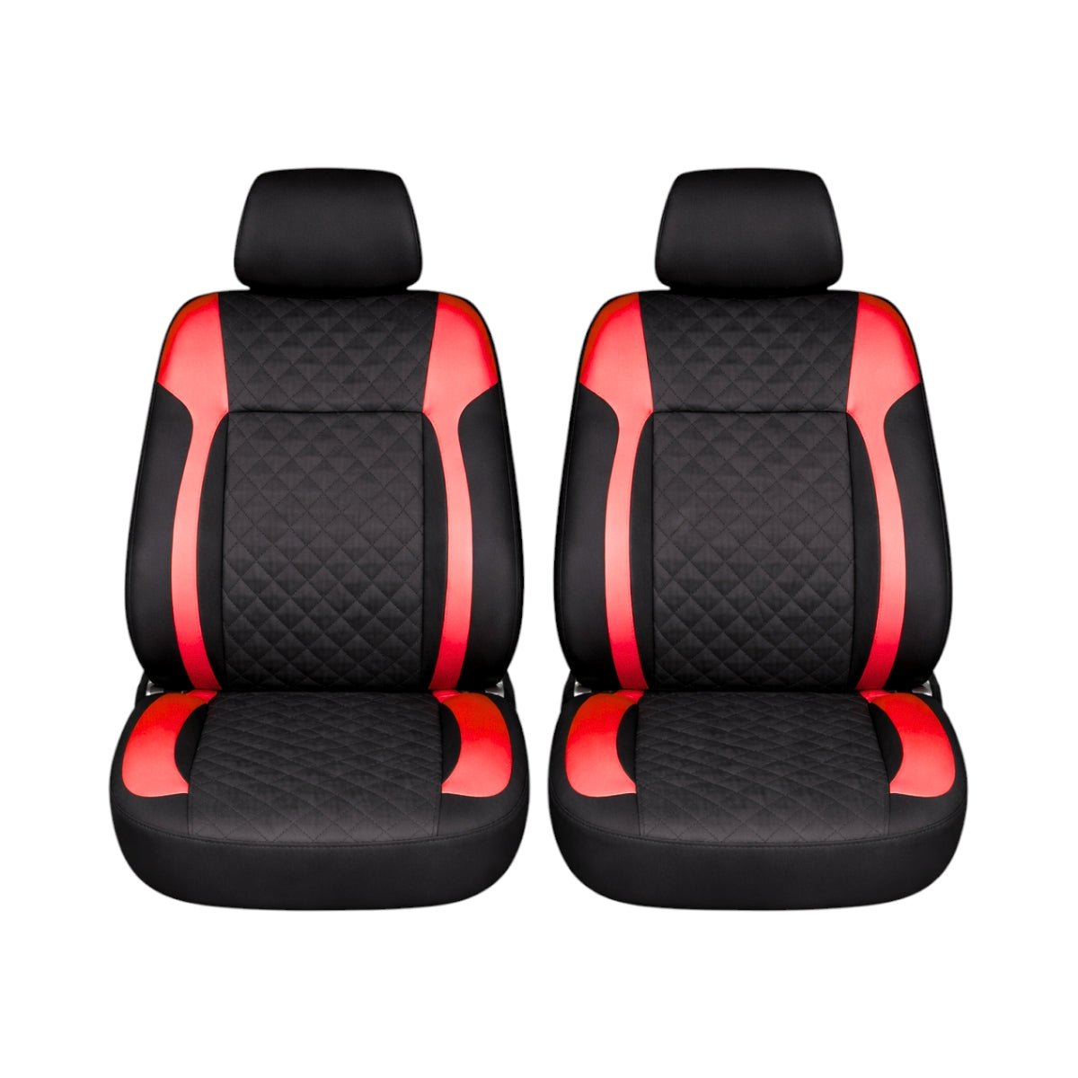 Set huse scaune auto Premium, model DIAMOND Racer, design Sportiv,  universale, ergonomice, Piele Ecologica Matlasata, culoare Negru/Rosu
