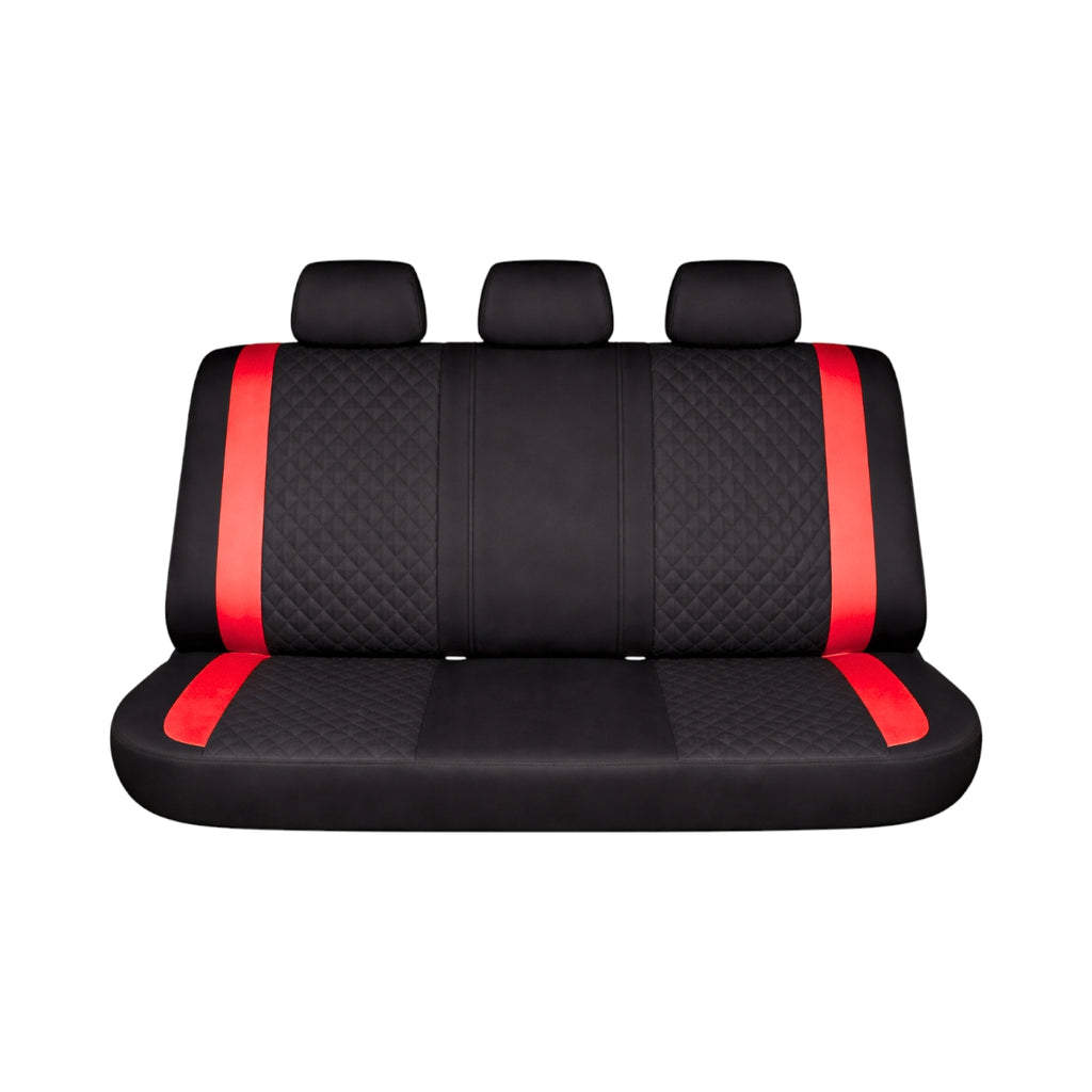 Set huse scaune auto Premium, model DIAMOND Racer, design Sportiv,  universale, ergonomice, Piele Ecologica Matlasata, culoare Negru/Rosu