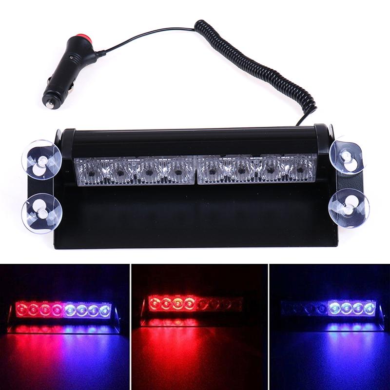 Lampa stroboscopica pentru parbriz. montaj cu ventuze, culori Rosu - Albastru, putere 8W, alimentare 12V
