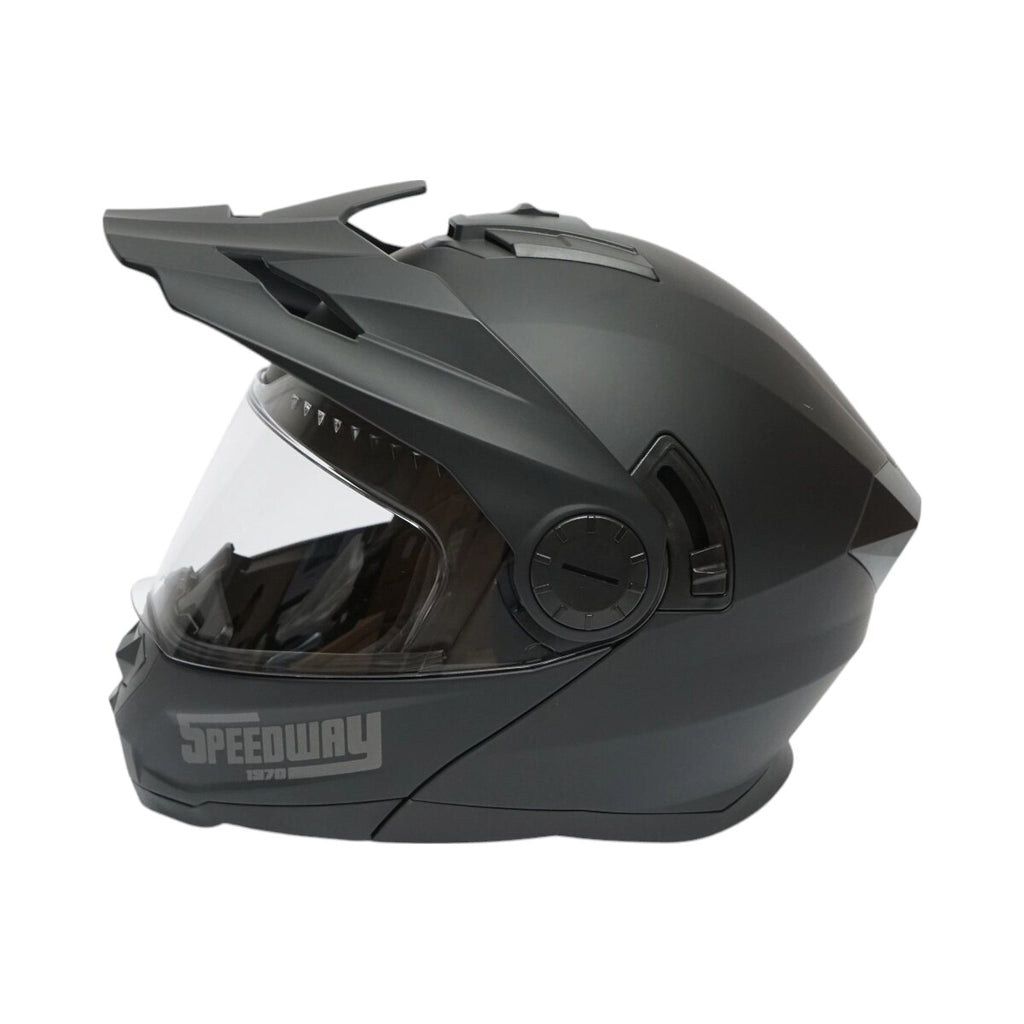 Casca motocross integrala negru mat cu viziera transparenta si ochelari de soare, marimea L, model LION