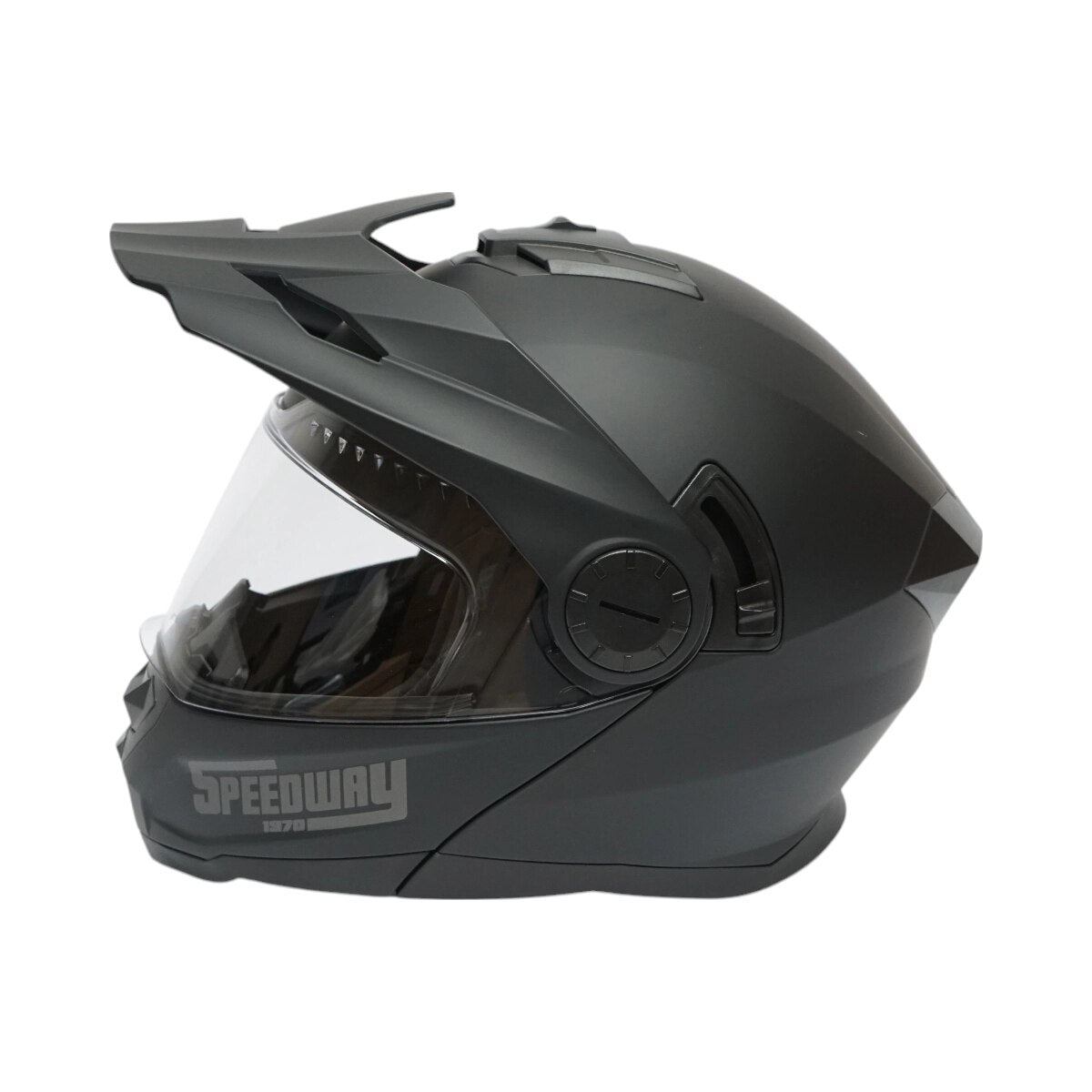Casca motocross integrala negru mat cu viziera transparenta si ochelari de soare, marimea L, model LION
