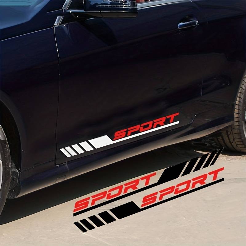 Set 2 stickere autoadezive Tuning in doua culori, model "Racing Stripes V3", dimensiune 58 cm, culoare Alb + Rosu