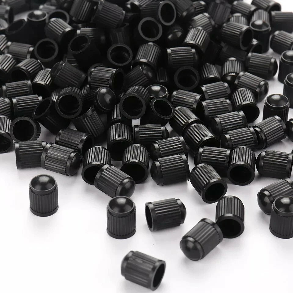 Set 100 buc. capace valva/ventil, material plastic, culoare Neagra, pentru Autoturisme, Camioane, Biciclete, Moto, ATV, Quad
