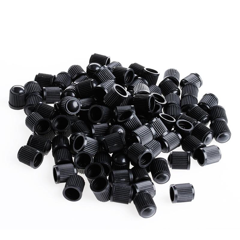 Set 100 buc. capace valva/ventil, material plastic, culoare Neagra, pentru Autoturisme, Camioane, Biciclete, Moto, ATV, Quad