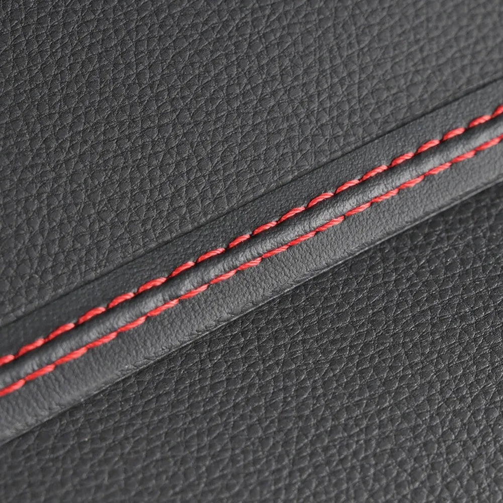 Banda decorativa pentru interiorul vehiculului, lungime 2m, din piele ecologica, culoare Neagra + cusatura Rosie